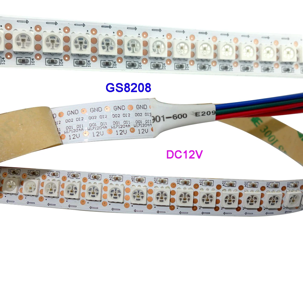 

1m/5m 30/60/144 GS8208 RGB Led Pixel Strip DC12V WS2811 Individually Addressable signal Break-point Continue Transmission