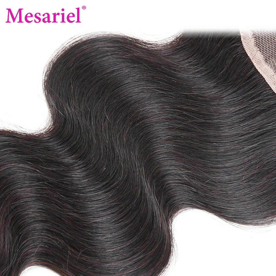 Mesariel 5x5 Transpare Кружева тела волны бесплатно/средний/три части бразильские человеческие волосы закрытие Remy натурального черного цвета для