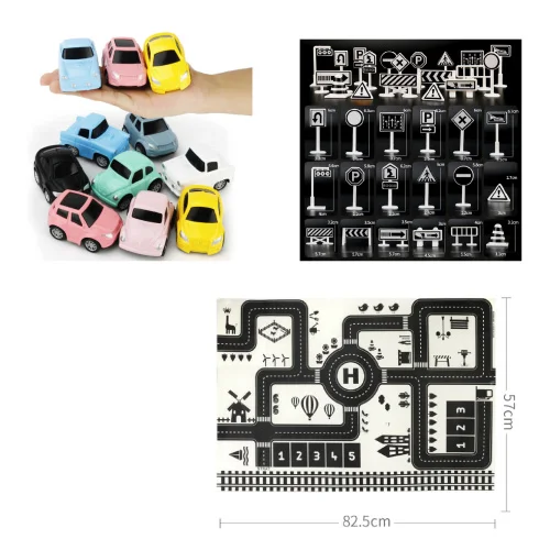 Большие игровые коврики дорожный игровой набор с автомобильным блоком из сплава узнайте о транспортировке карта в скандинавском стиле Игрушки для мальчиков подарок - Цвет: Set B 57x82mm