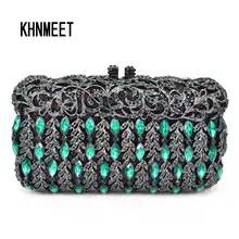 Зеленая ручная Сумочка с кристаллами роскошные бриллиантовые сумки женские свадебные вечерние сумки на ремне SC448