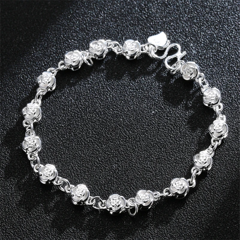 Настоящее 925 стерлингового серебра Браслеты с подвесками для Для женщин Мода Сердце браслет Свадебная вечеринка украшения подарок для девочек