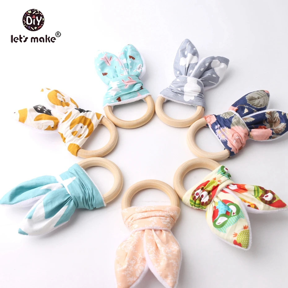 

Let's Make Baby Teether Bunny Ear Food Grade Materials 6pcs Teething Accessories Baby Play Gym Pram Toy Nursing Wooden Teether