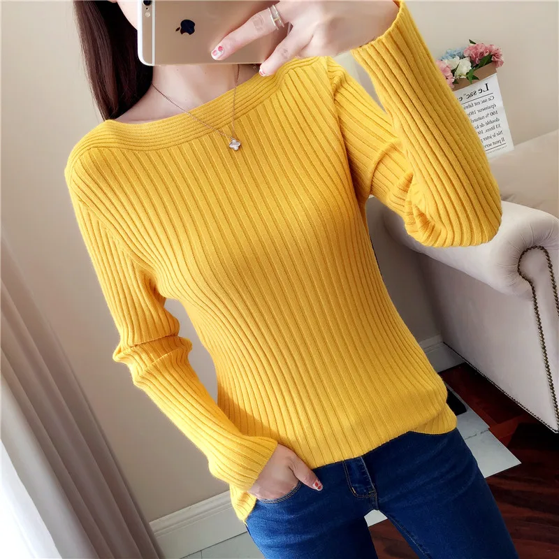 Приталенная рубашка с одним плечом осенне-зимний женский короткий однотонный плотный свитер Корейская версия свитера