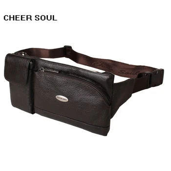 

CHEER SOUL Casual Waist Wallet Bags Genuine Leather Fanny Pack Phone Pouch Belt Bag Travel Shoulder Messenger Chest Bags For Man