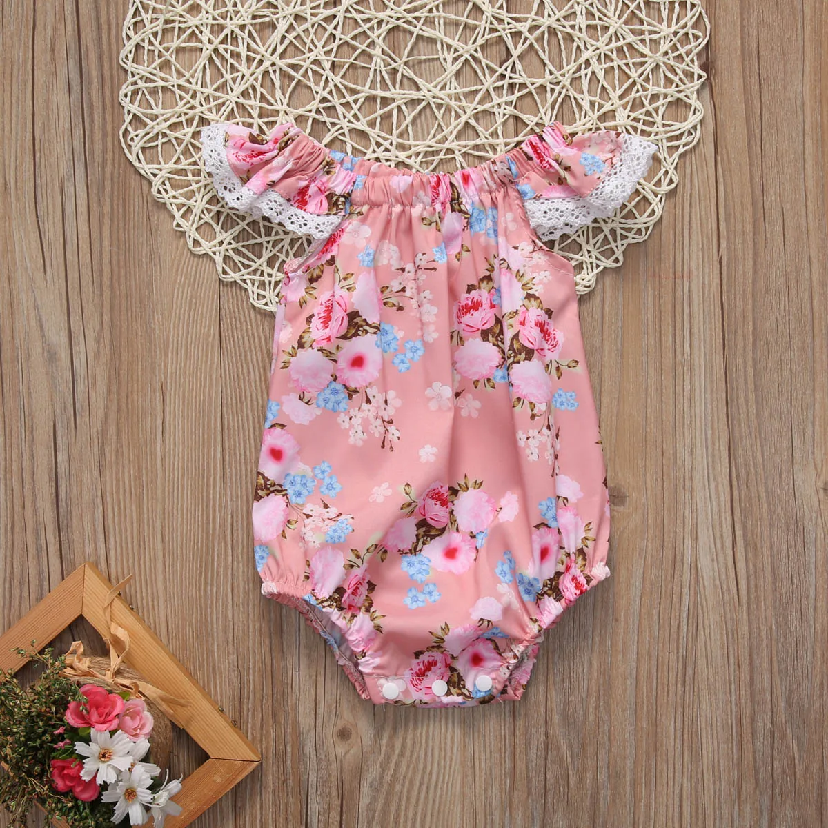 0 18M Newborn Baby Girls Clothing Floral Bodysuit Flutter Sleeve