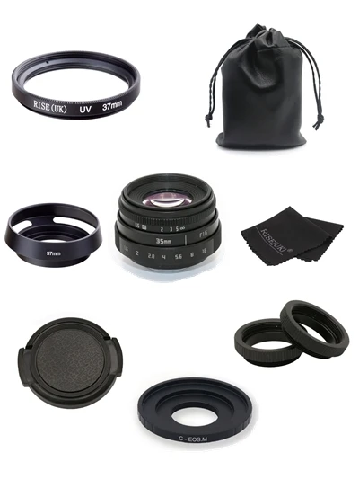 

new arrive FUJIAN 35mm f1.6 C mount CCTV Lens II +C mount adapter ring+Macro For Canon EOS M EF-M Mirrorless