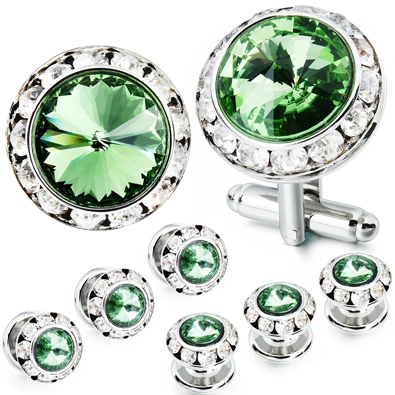 HAWSON Mulit-Colors Crystal Cuff Links and Studs Set for Mens Tuxedo Shrit Wedding Accessories