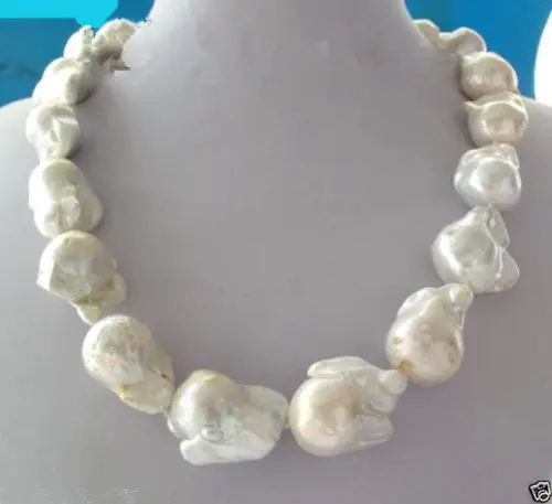

Jewelr 006453 Fashion natural REAL SOUTH SEA WHITE BAROQUE PEARL NECKLACE 18"