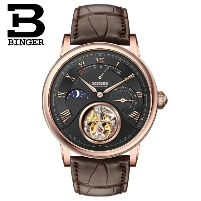 Оригинальные Роскошные Брендовые мужские часы BINGER TOURBILLON с ремешком из крокодиловой кожи сапфировые водонепроницаемые механические мужские часы - Цвет: 80801-2