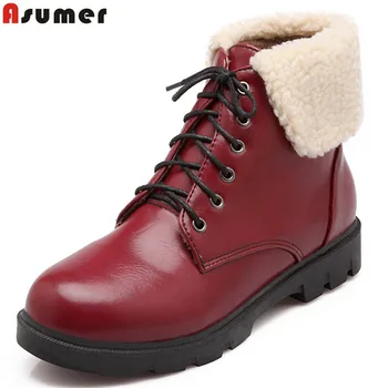 

ASUMER big size 33-42 fashion women boots round toe lace up winter snow boots Retro low heels ladies ankle boots female shoes