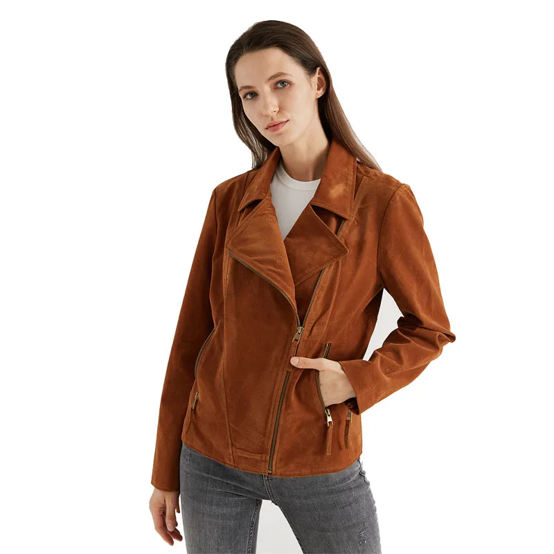

Escalier Womens Suede Leather Jacket Open Front Lapel Cardigan Jackets