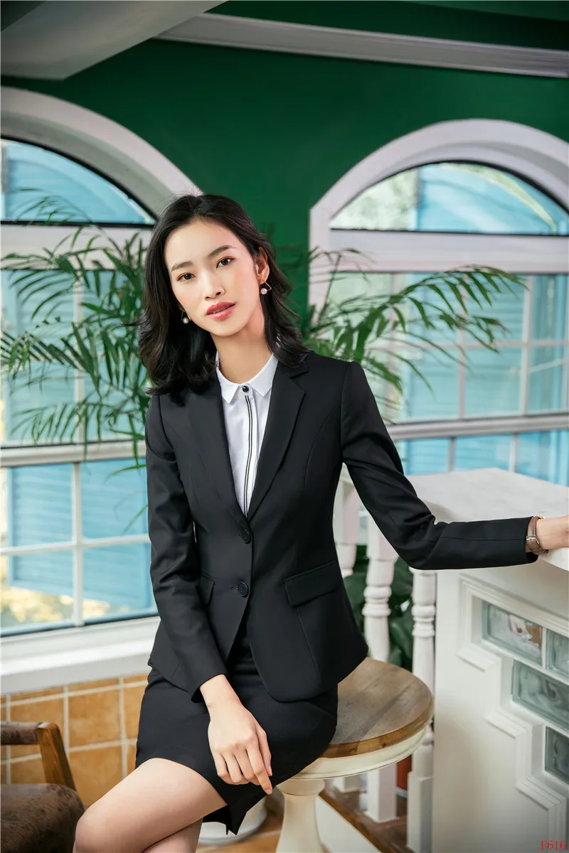 Formale Weibliche Rock Anzüge für Frauen Anzüge Schwarz Blazer und Jacke Sets Damen Arbeit Tragen Büro Uniform Styles