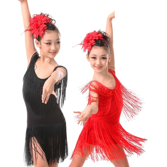 Girls Sequin Latin Dance Tassel Dress Fashion Cha Cha Salsa Tango Dance  Outfit Stage Costume