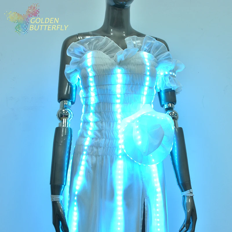 LED Dress 2017 Hot Sexy Lady Luminous barelegged Long Skirt Glowing Wedding Strapless Clothe Women