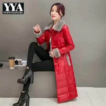 

Winter Fashion High Quality Fur Collar PU Jacket Female Winter Faux Leather Coat Women Warm Down Jackets Casual Parkas Ladies