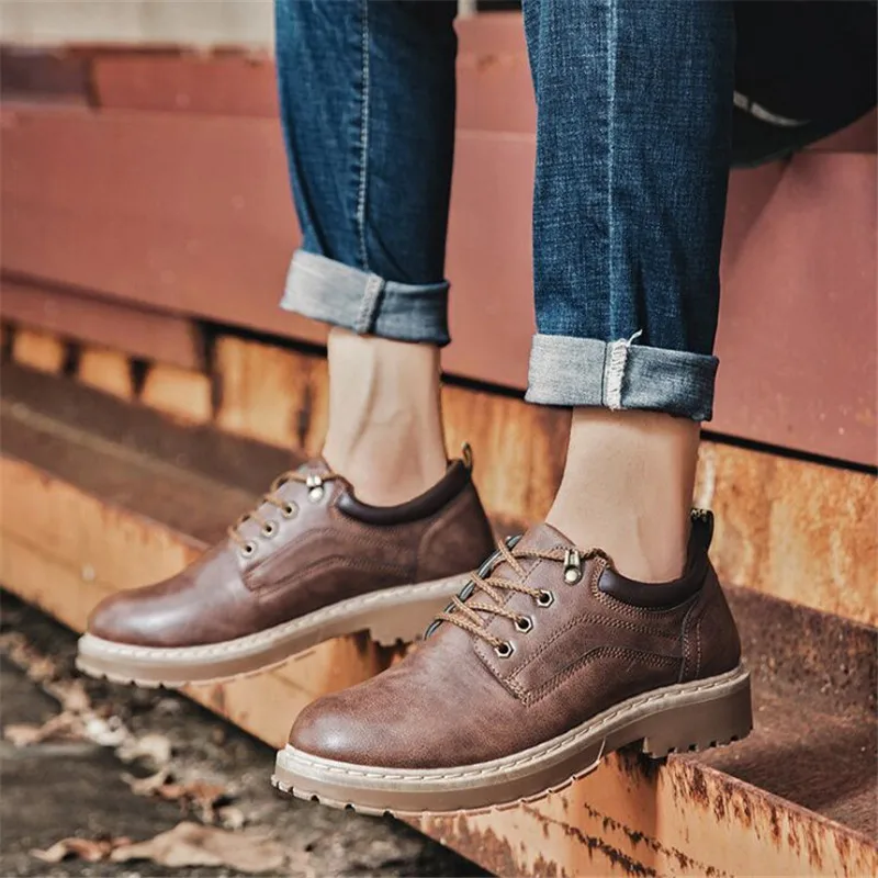 

New Autumn Men Casual Leather Shoes Men Martins Leather Shoes Work Safety Shoes Winter Waterproof Ankle Botas