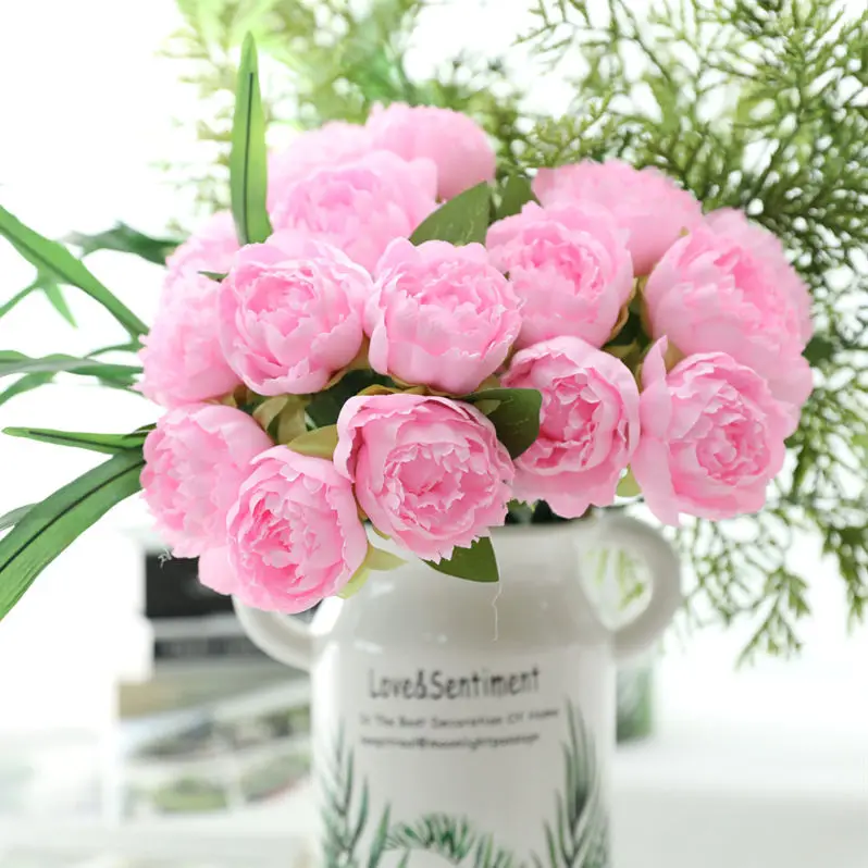 

6Pcs/bunch small rose peony Artificial hand flowers bridal flores artificiales for home table centerpiece Wedding decoration