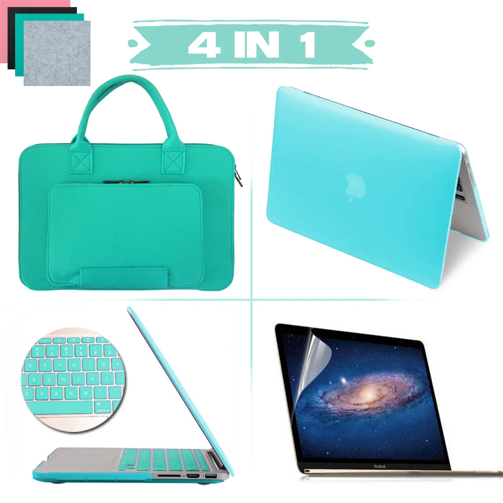 IClover Rubberized Matte Plastic Laptop Shell Case Cover+Woolen Sleeve Bag+Keyboard Cover+LCD