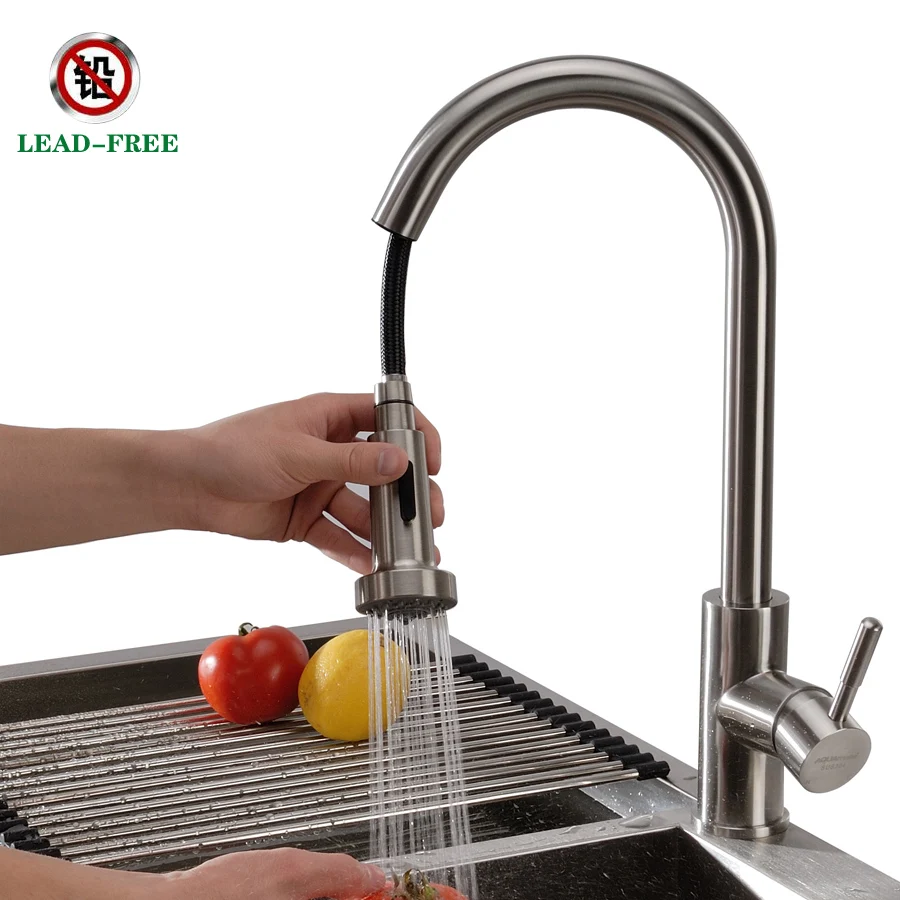 

304 stainless steel faucet, double sink, hot and cold drawing kitchen, cold and warm table, pan on the pan, lead-free