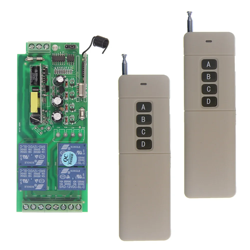 

3000m AC 85V-265V 110V 220V 4 CH 4CH RF Wireless Remote Control Switch System Receiver + 2 X Transmitter, 315 433 MHz