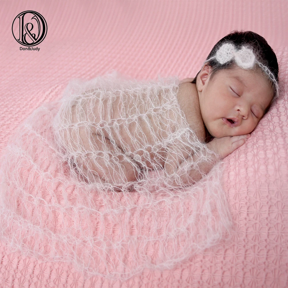 

D&J Newborn Baby photography Props Mohair Wrap with Matching Bowknot Headband Super Stretch Hollow Set Baby Soft Blanket