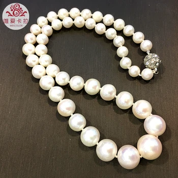 

WEICOLOR Small to Big Size Design(About 7-13mm) Nearound White Natural Freshwater Pearl Necklace. Make You Different From Others