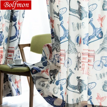 

ECO Cotton Polyester Custom 50% Shading Fashion Bicycle European Rock Eyelet Curtains for Living Room Kitchen Window Drapes