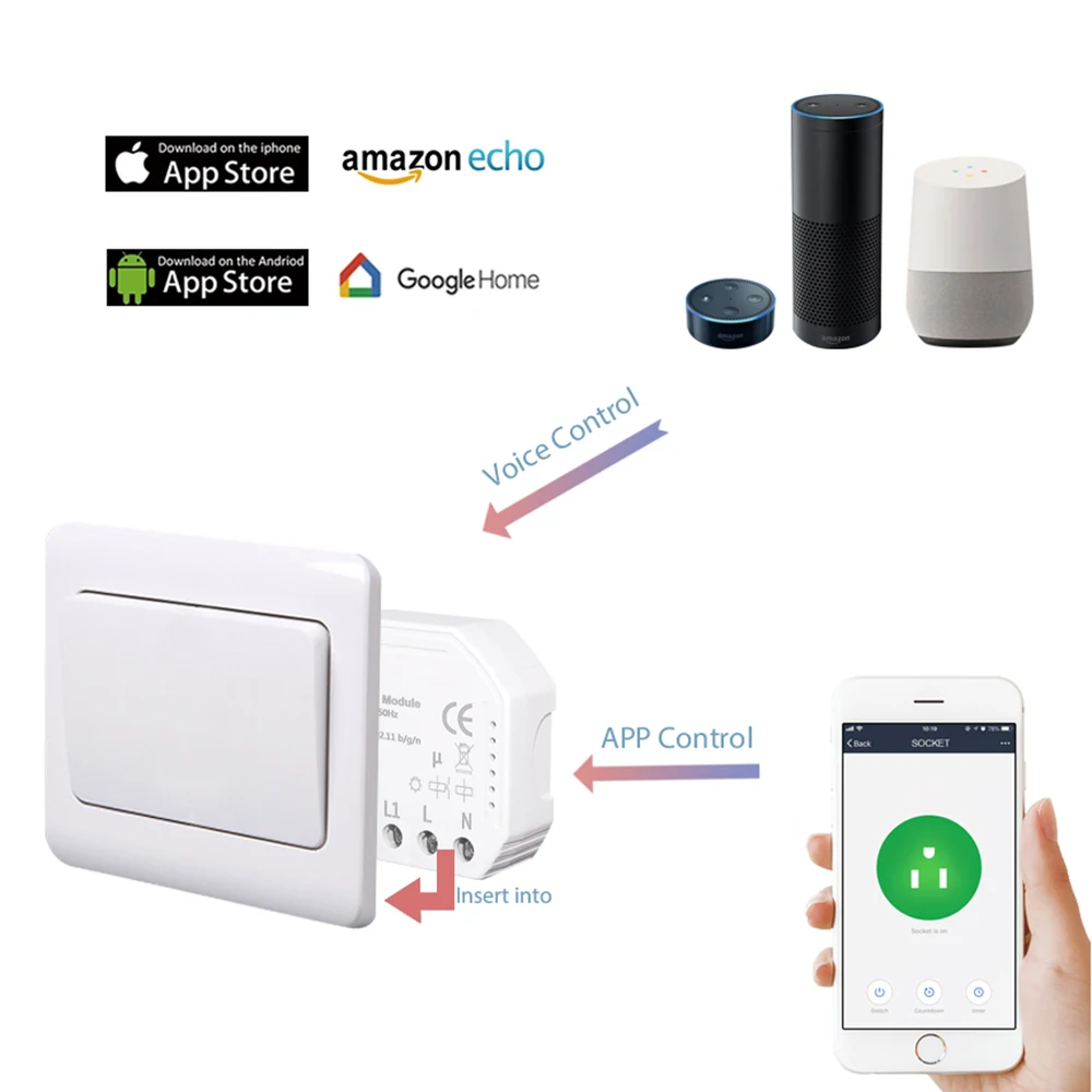Оптовая продажа 5 шт. умный WiFi диммер Tuya модуль 150 Вт работает с Alexa Echo Google Home