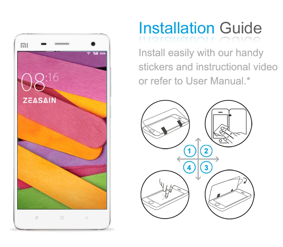 Original ZEASAIN 9H Tempered Glass Screen Protector For xiaomi mi4 mi4 mi 4 m4 xiomi4 pro prime Protective Film (4)