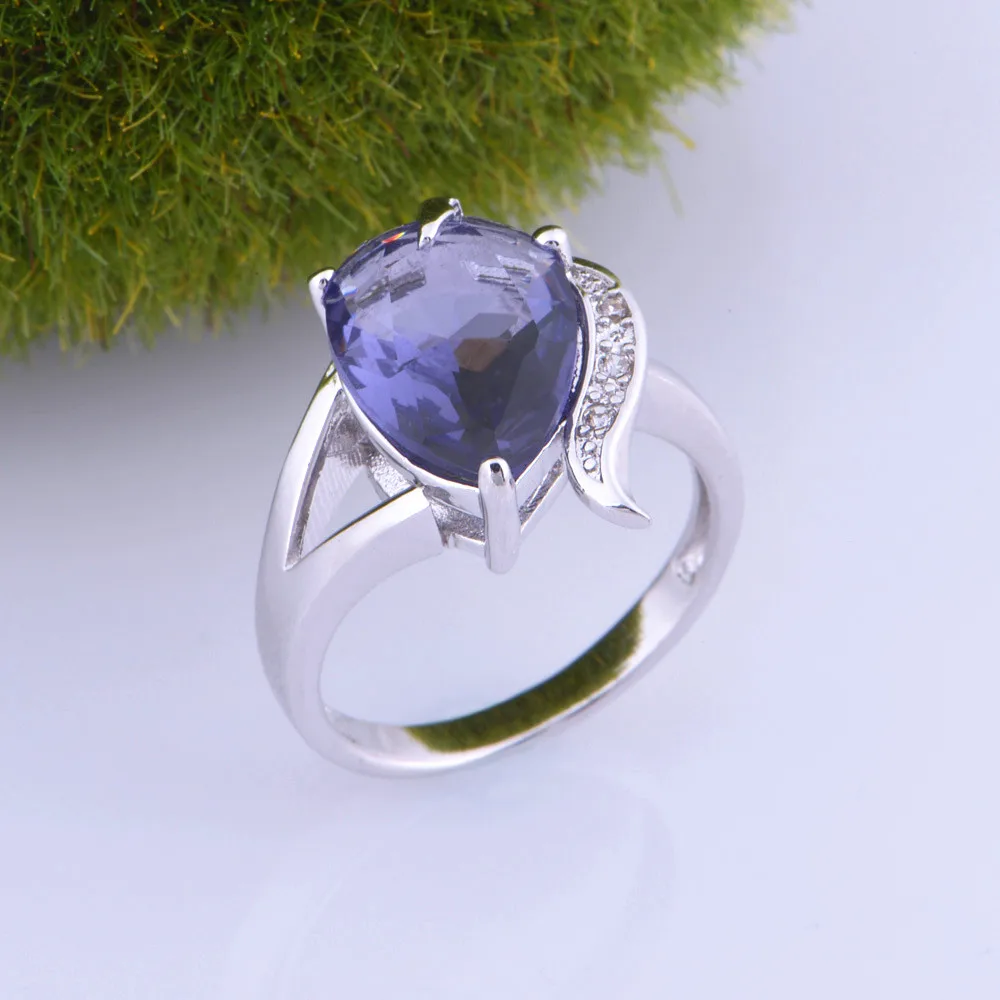 Almei мой AliExpress груша кольца с Радуга Фиолетовый капли воды Камни серебро Цветные