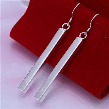 

long stick 4 MM Wide stamp 2 years guarantee brand design summer party silver plated earrings jewelry women girl 002