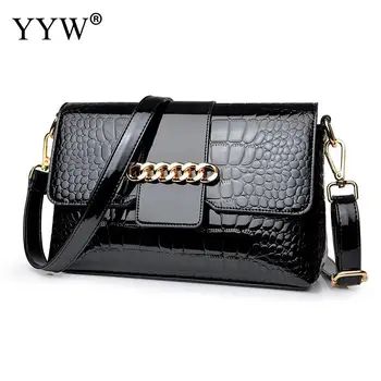 

High Quality Pu Leather Shoulder Bag 2019 Fashion Lacquer Finish Clutch Bag Female Purse With Cotton Crocodile Grain Clutches