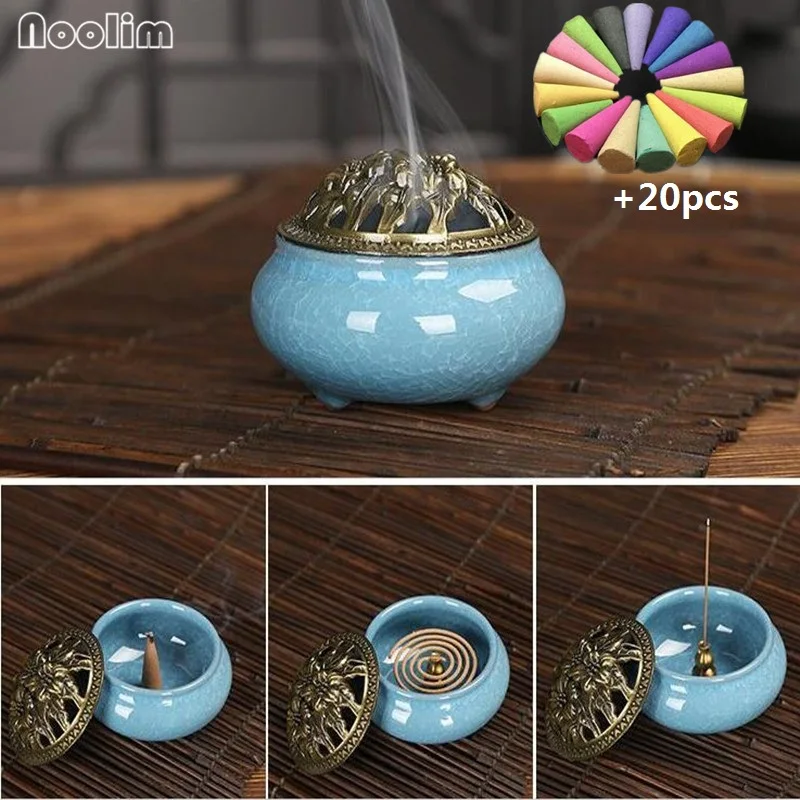 NOOLIM Ceramic Incense Burners Portable Porcelain Censer Buddhism