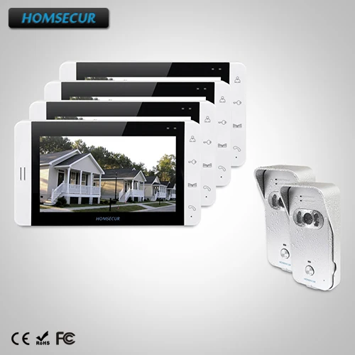 HOMSECUR 7 "Hands-free видео и аудио умный дверной звонок с сенсорный домофон 2C4M: камера TC021-S (серебристый) + монитор TM703-W (белый)