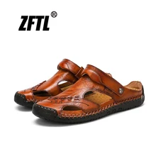 YIGER/Новые мужские сандалии и шлепанцы Большие размеры 38-48, мужские летние повседневные сандалии из натуральной кожи с отверстиями пляжные шлепанцы 57