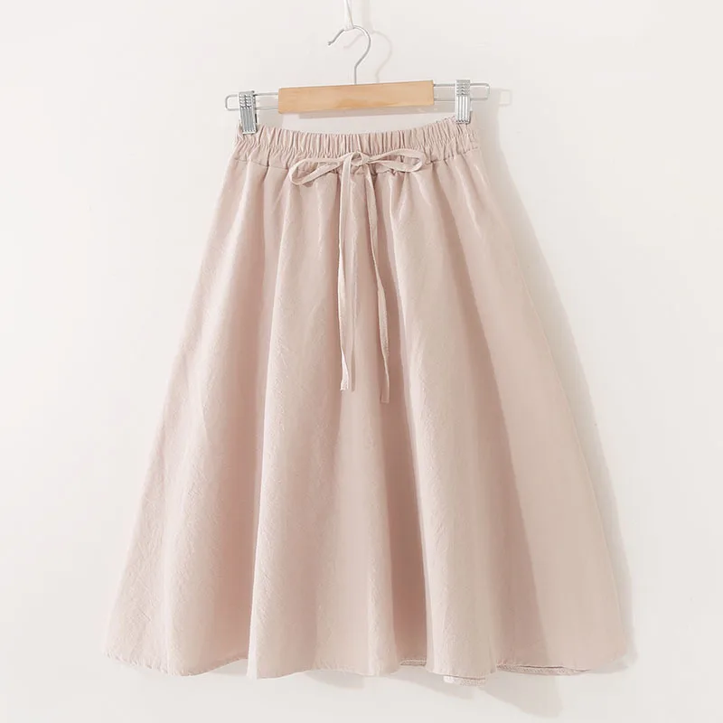 22 стильные хлопковые льняные розовые юбки в полоску, женские летние трапециевидные юбки средней длины до колена с высокой талией, юбка для школьниц - Цвет: 17