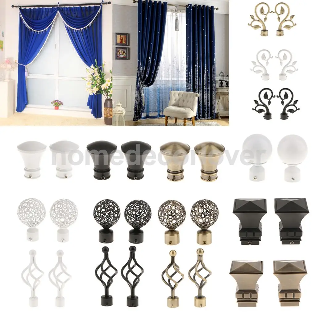 

2Pcs Window Curtain Rod Drapery Pole Finals Decorative Heads Cap 28mm Inner Diameter