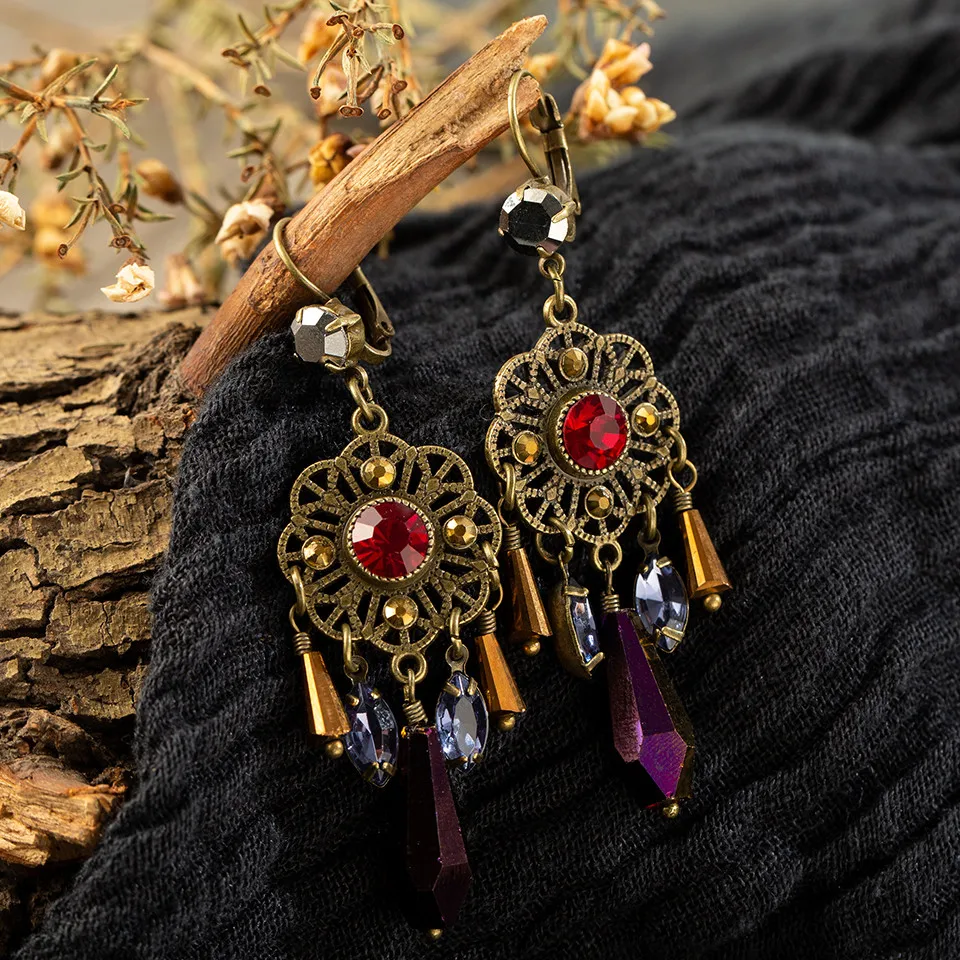 Bohemia Hollow flower Long Dangle Earring for women Vintage Long tassel Crystal Wood bird Women's earrings jewelry