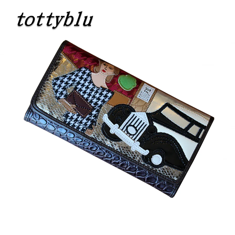 19x10CM 2016 Summer New Italian Series Retro Stitching Anna Panelled Colors Folded Wallet Women Long Section
