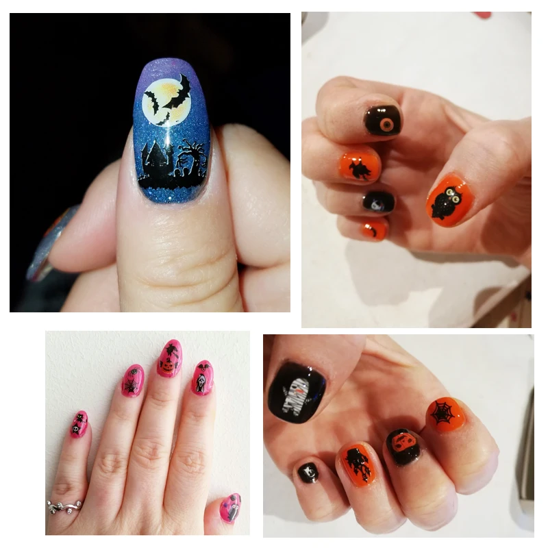 24 листа/лот стикеры 3D на ногти Nail Art 24 мультфильм дизайн для Хэллоуина Маникюр Аксессуары Последние DIY Мода JH280