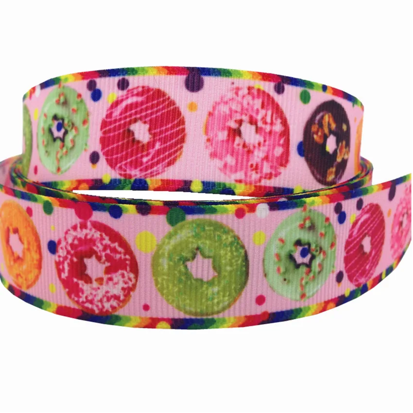 10 Yards 7/8'' Doughnut Print Grosgrain Ribbon 22 mm Good Quality Gift Packing Donut Webbing for DIY Head wear Hair Bow |