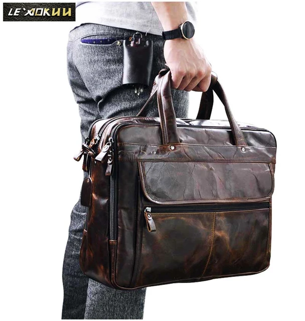 Men Oil Waxy Leather Antique Design Business Briefcase Laptop Document Case Fashion Attache Messenger Bag Tote Portfolio 7146 - Image 2