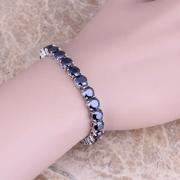 Восхитительный черный Кубический Цирконий 925 пробы серебряный браслет цепочка 7 дюймов для женщин S0273