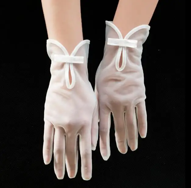 Women's elegant white color mesh glove female spring summer sunscreen transparent lace glove R1477 - Цвет: white