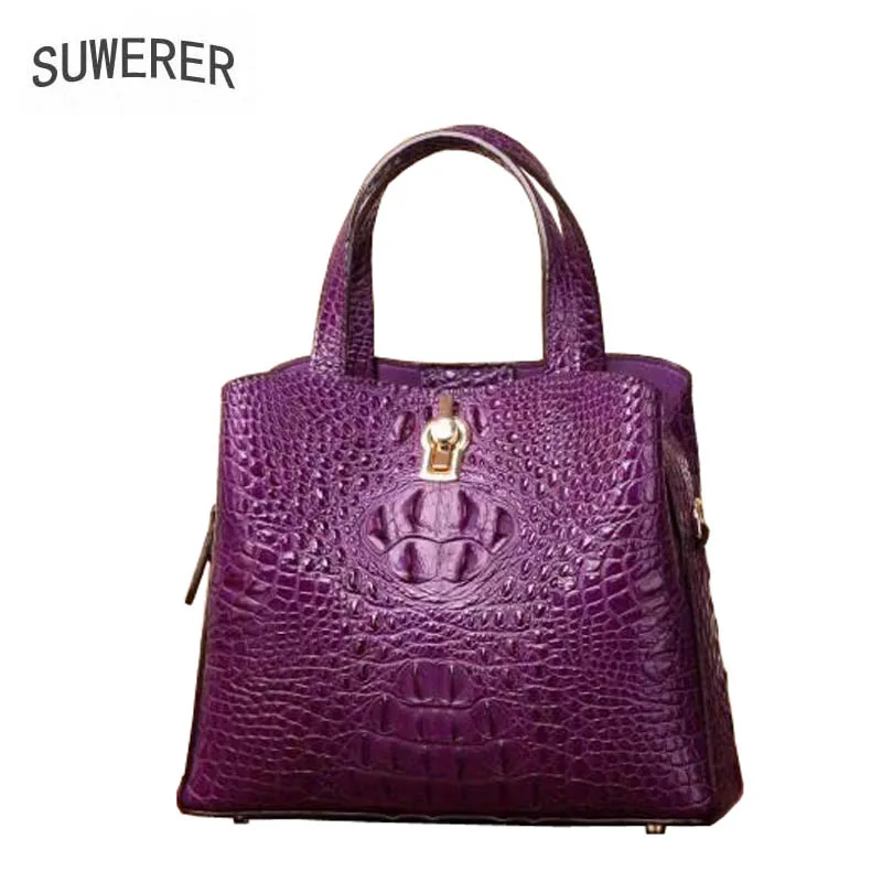 

Superior cowhide women genuine leather dbags Embossed crocodile pattern Fashion luxury leather handangs red black green purple