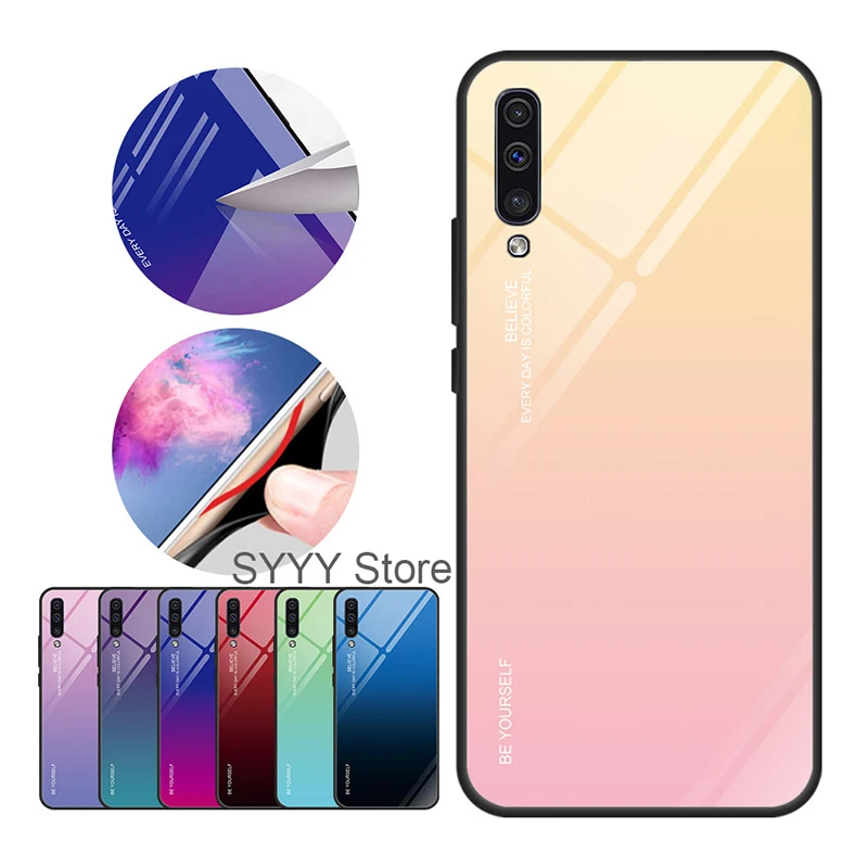 

gradient tempered glass case for Samsung Galaxy A50 A70 A40 A30 A20 2019 Aurora blue Back case for Samsung A60 A40 2019 cover