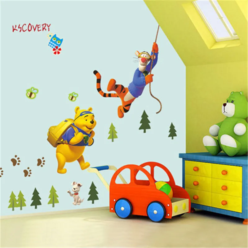 % Cartoon Animals Winnie Pooh Wall Stickers For Kids Children Room Decaor 3d Window Bear Tiger Height Measure Nursery Wall Decal