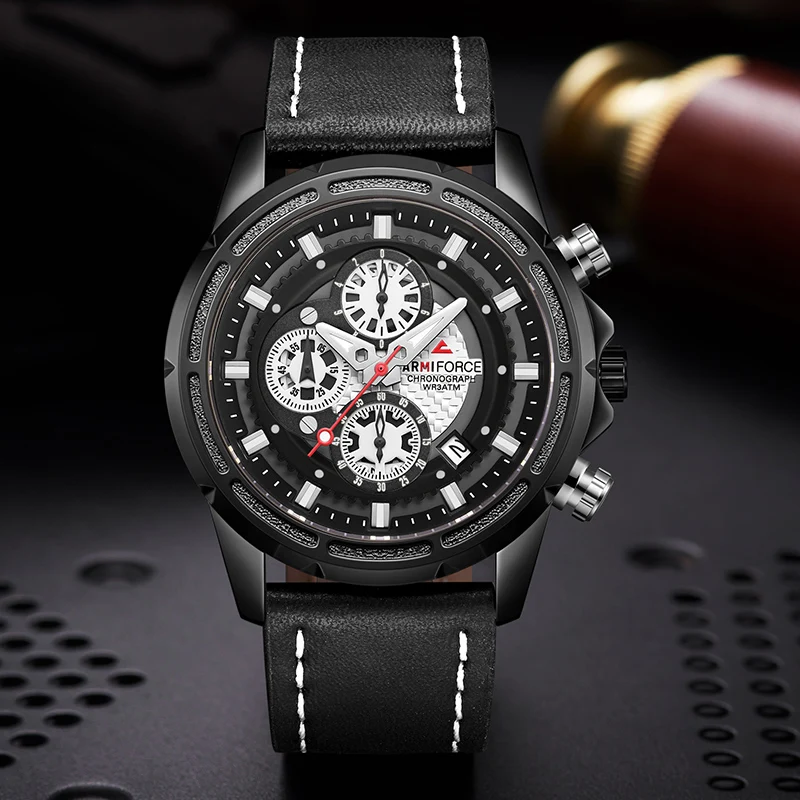 Топ бренд ARMIFORCE Роскошные мужские часы кварцевые Военные мужские часы с кожаным ремешком деловые мужские наручные часы водонепроницаемые спортивные часы