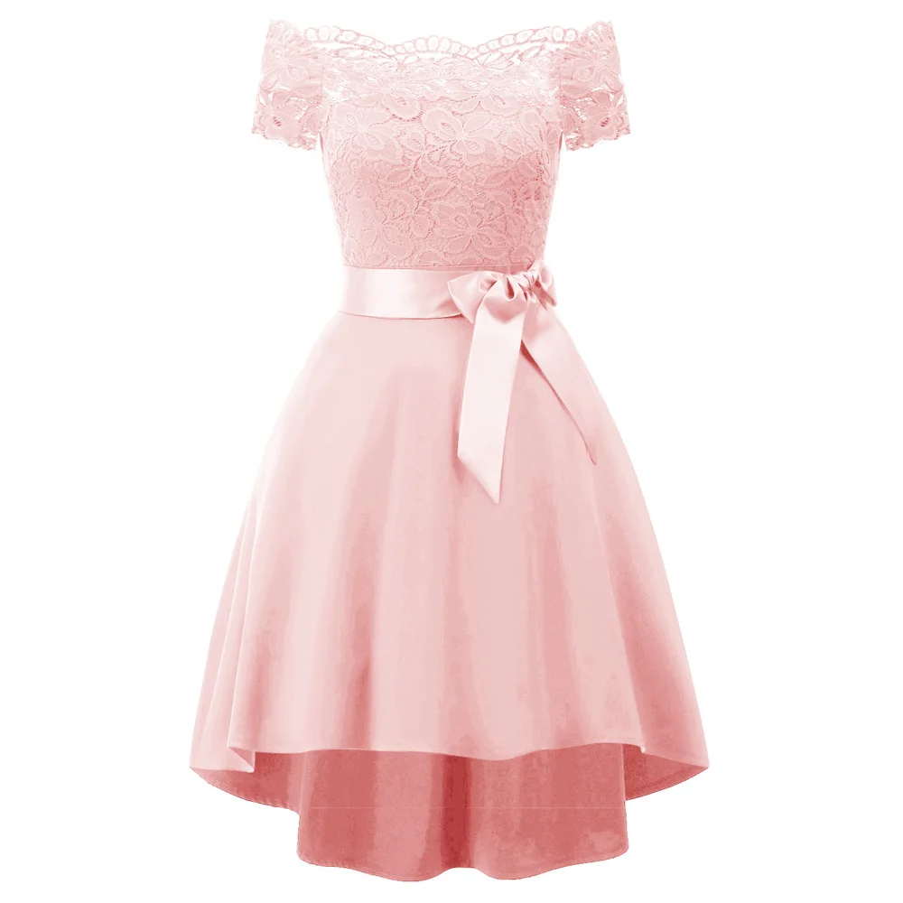 

High Low Asymmetrical Vintage 50s Dress Short Sleeve Lace Party Office Work Dresses Short Front Long Back Retro Rockabilly Dress