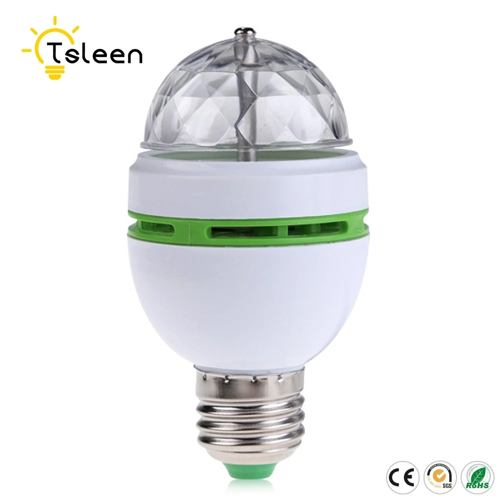 

TSLEEN Led Mini Crystal Auto Rotating Colors Changing Light Bulb Party DJ E27 3W RGB Bulb Socket Edison Screw
